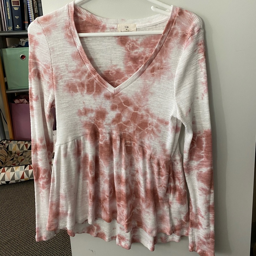 Anthropologie pink tie dye peplum top